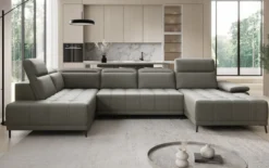 Designer Sofa Lyra U mit elektrischer Schlaffunktion in Echtleder