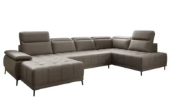 Designer Sofa Lyra U mit elektrischer Schlaffunktion in Echtleder