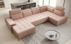 Designer Sofa Lyra U mit elektrischer Schlaffunktion in Echtleder