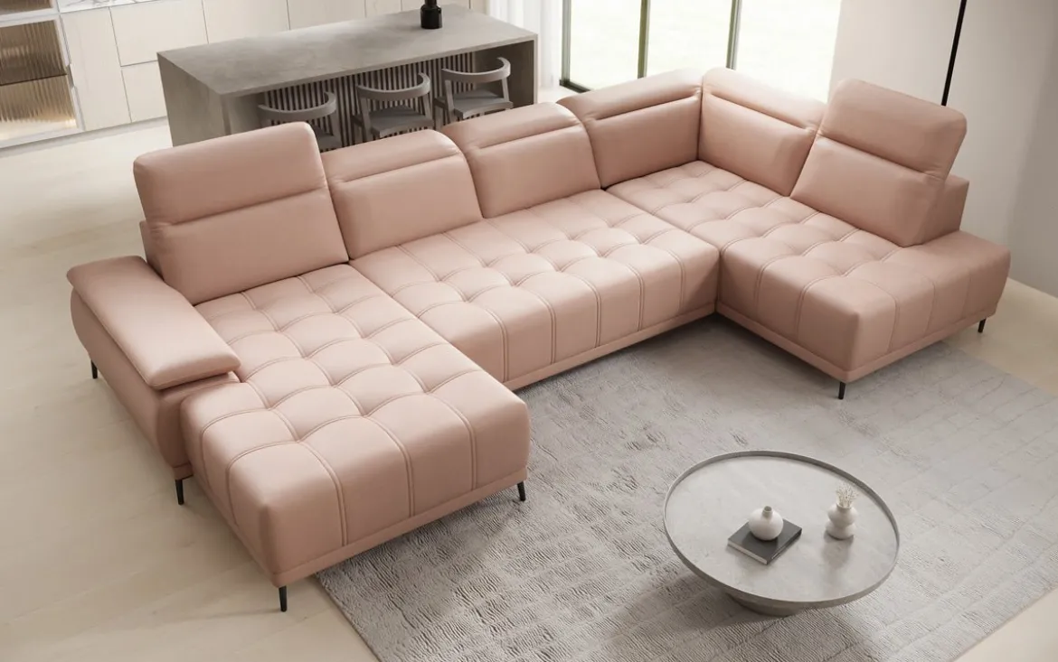 Designer Sofa Lyra U mit elektrischer Schlaffunktion in Echtleder