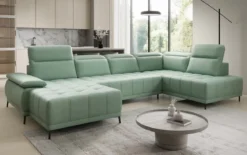 Designer Sofa Lyra U mit elektrischer Schlaffunktion in Echtleder