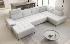 Designer Sofa Lyra U mit elektrischer Schlaffunktion in Echtleder