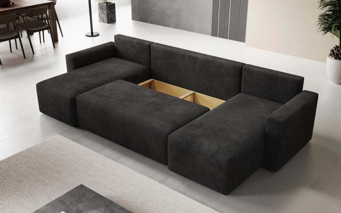 Designer Sofa Melva U mit Schlaf- und Klappfunktion in Cord