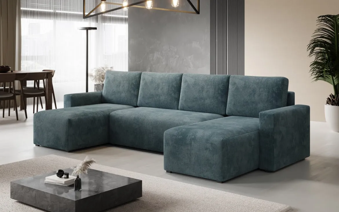 Designer Sofa Melva U mit Schlaf- und Klappfunktion in Cord