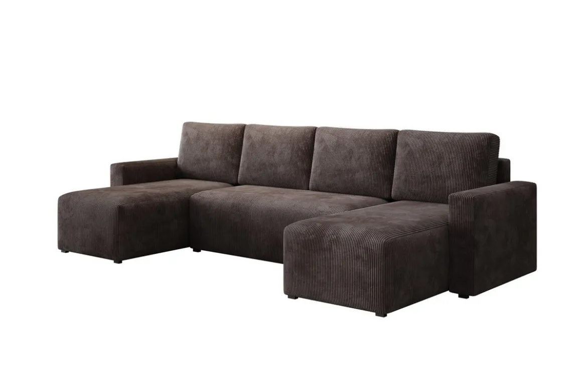 Designer Sofa Melva U mit Schlaf- und Klappfunktion in Cord