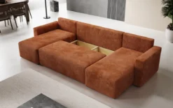Designer Sofa Melva U mit Schlaf- und Klappfunktion in Cord
