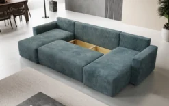 Designer Sofa Melva U mit Schlaf- und Klappfunktion in Cord