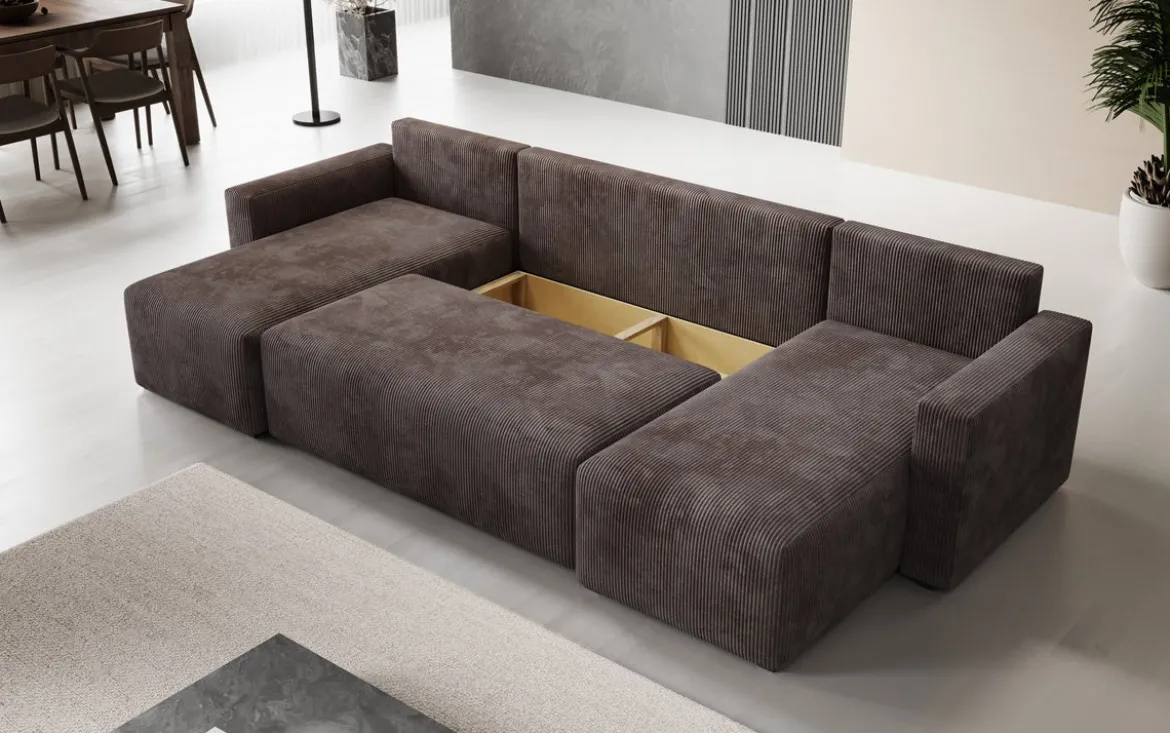 Designer Sofa Melva U mit Schlaf- und Klappfunktion in Cord