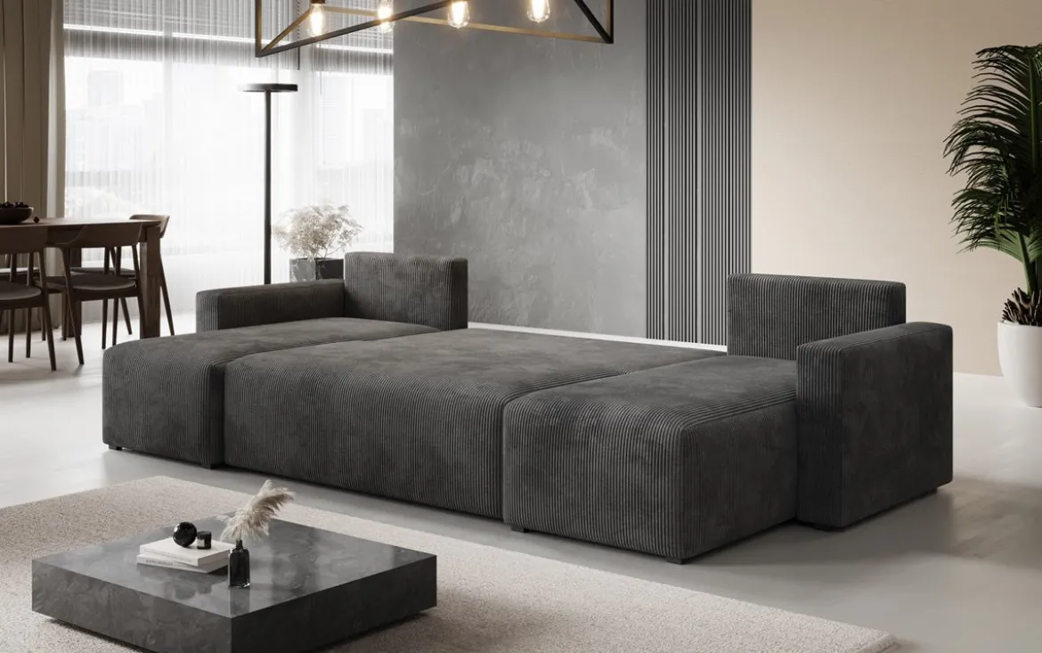 Designer Sofa Melva U mit Schlaf- und Klappfunktion in Cord