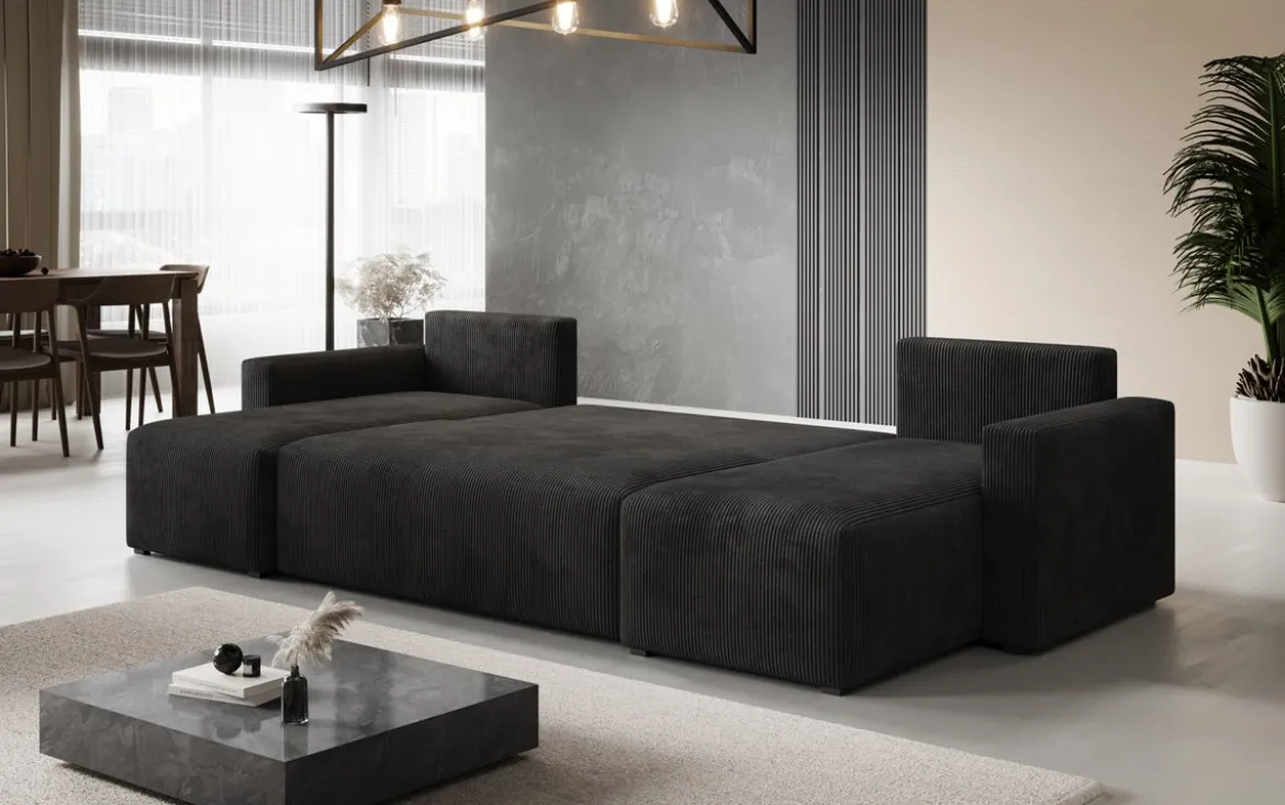 Designer Sofa Melva U mit Schlaf- und Klappfunktion in Cord
