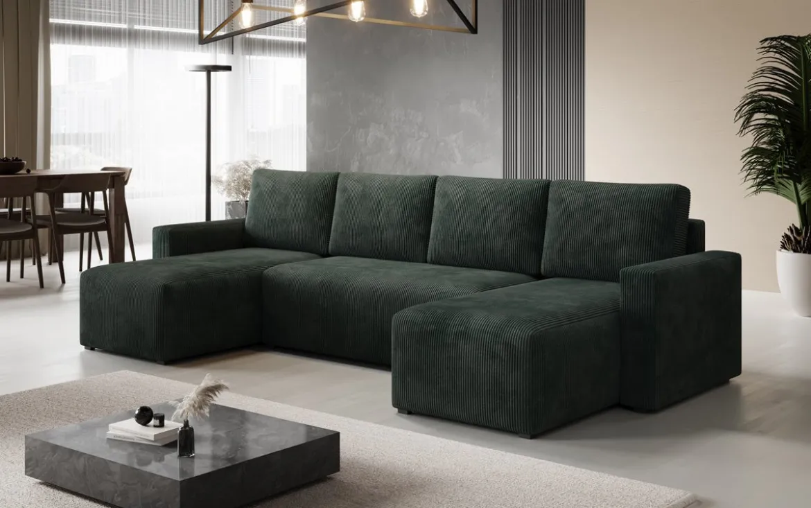 Designer Sofa Melva U mit Schlaf- und Klappfunktion in Cord