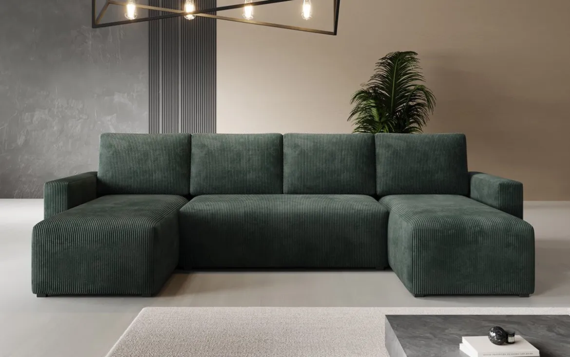 Designer Sofa Melva U mit Schlaf- und Klappfunktion in Cord