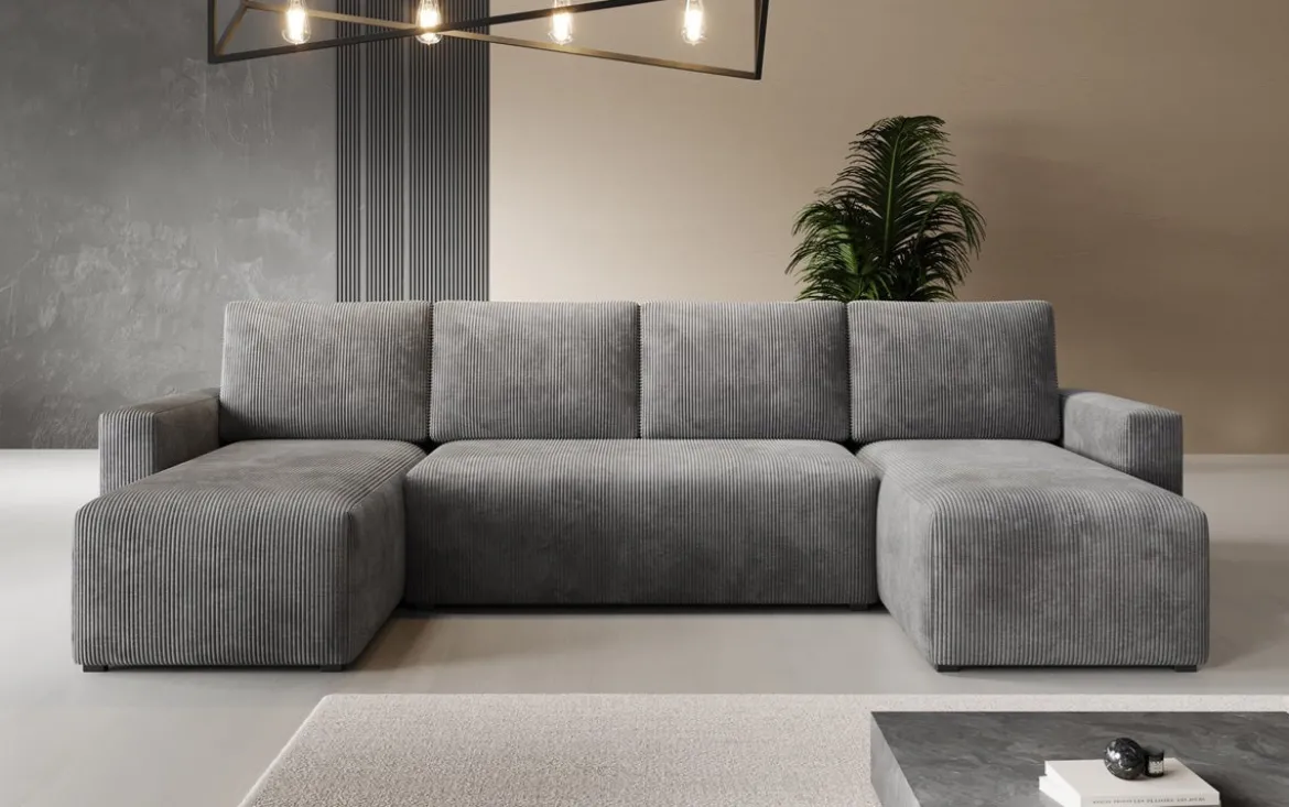 Designer Sofa Melva U mit Schlaf- und Klappfunktion in Cord