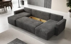 Designer Sofa Melva U mit Schlaf- und Klappfunktion in Cord