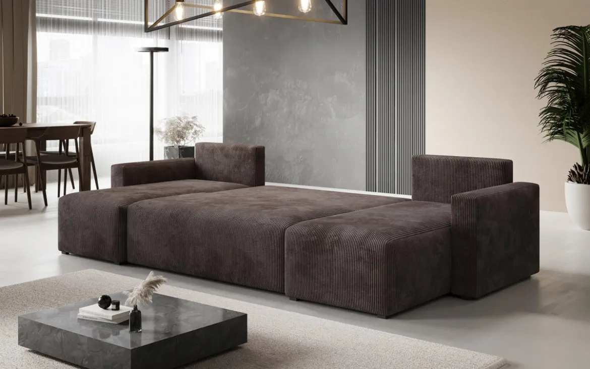 Designer Sofa Melva U mit Schlaf- und Klappfunktion in Cord