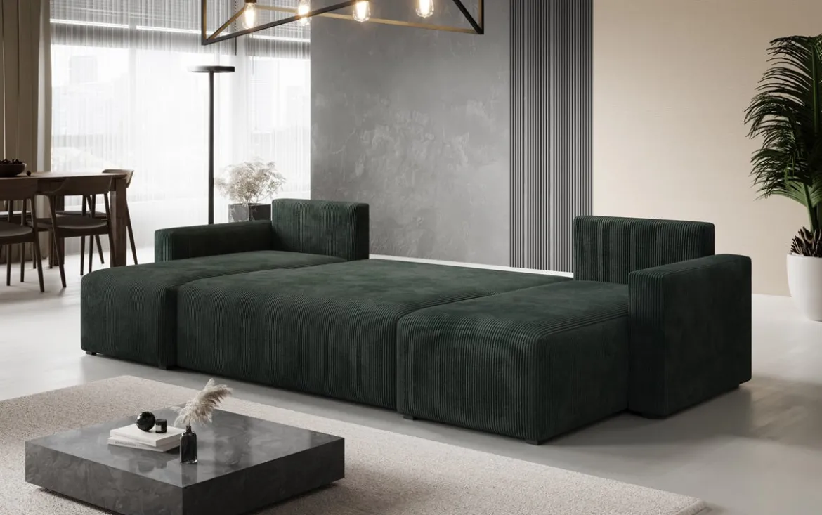 Designer Sofa Melva U mit Schlaf- und Klappfunktion in Cord
