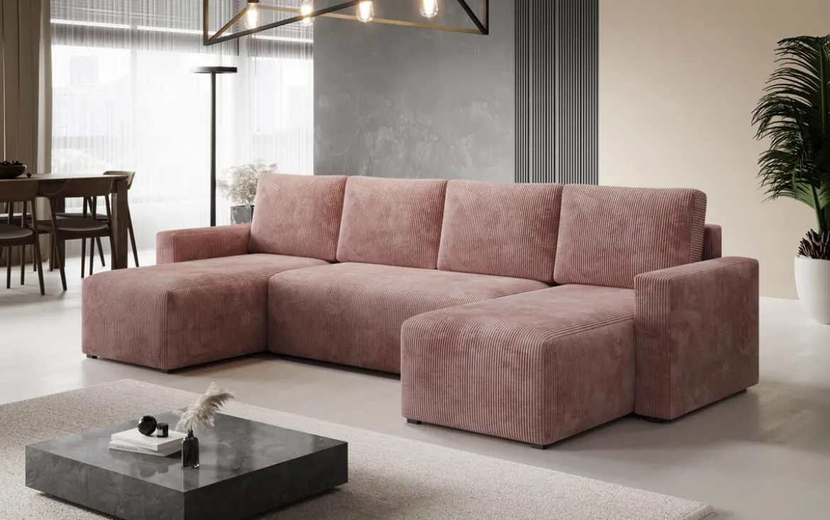 Designer Sofa Melva U mit Schlaf- und Klappfunktion in Cord
