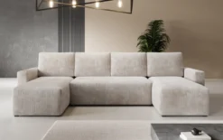 Designer Sofa Melva U mit Schlaf- und Klappfunktion in Cord