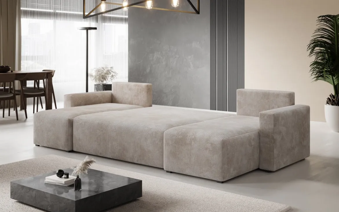 Designer Sofa Melva U mit Schlaf- und Klappfunktion in Cord
