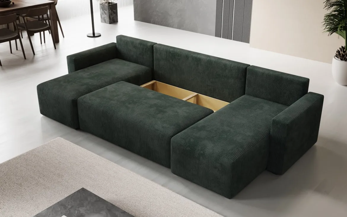 Designer Sofa Melva U mit Schlaf- und Klappfunktion in Cord