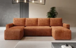 Designer Sofa Melva U mit Schlaf- und Klappfunktion in Cord