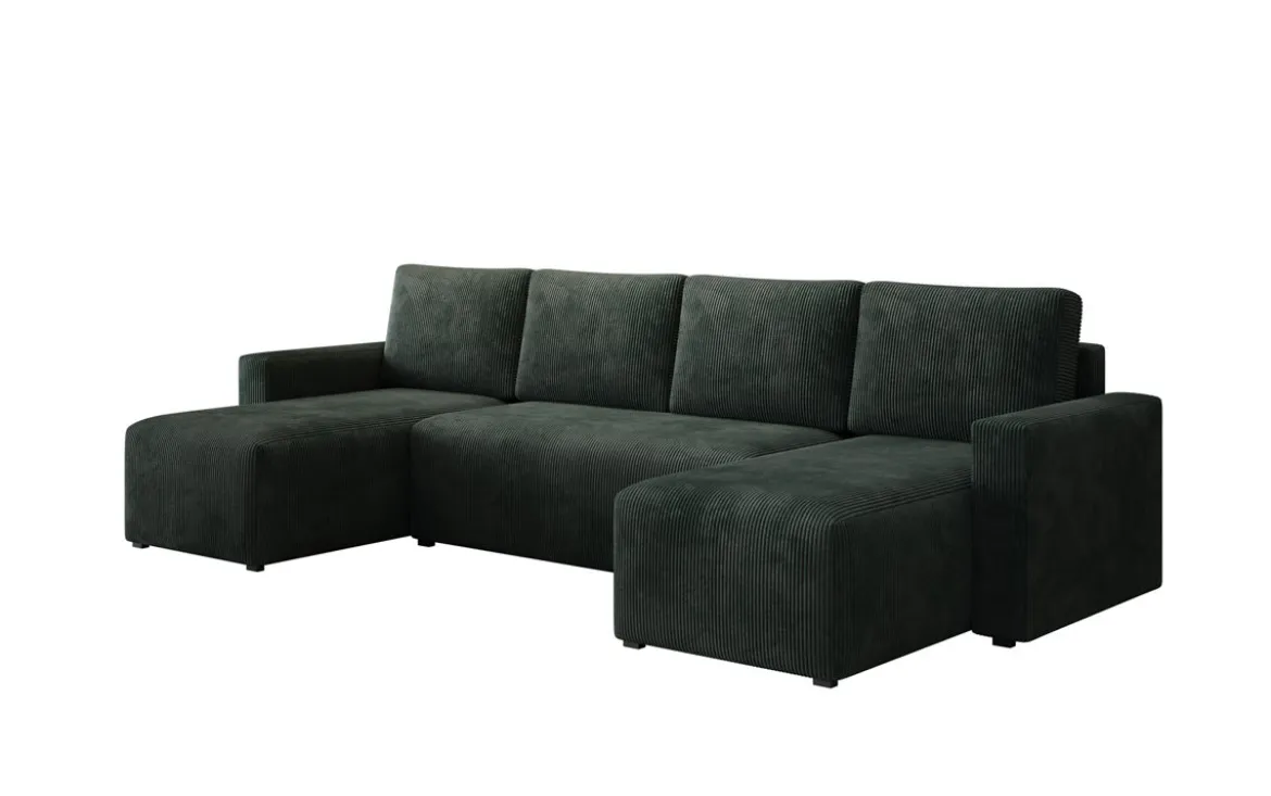 Designer Sofa Melva U mit Schlaf- und Klappfunktion in Cord