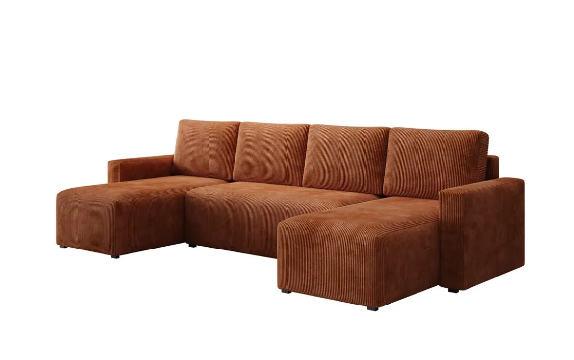 Designer Sofa Melva U mit Schlaf- und Klappfunktion in Cord