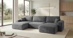 Designer Sofa Noma U mit Schlaffunktion und Stauraum in Cord