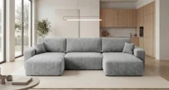 Designer Sofa Noma U mit Schlaffunktion und Stauraum in Cord