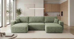 Designer Sofa Noma U mit Schlaffunktion und Stauraum in Cord