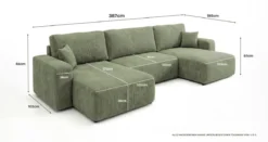 Designer Sofa Noma U mit Schlaffunktion und Stauraum in Cord