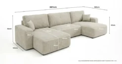 Designer Sofa Noma U mit Schlaffunktion und Stauraum in Cord