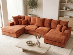 Designer Sofa Selena U mit Schlaffunktion in Strukturstoff
