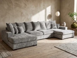 Designer Sofa Selena U mit Schlaffunktion in Strukturstoff