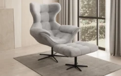 Designer Sofa-Sessel Aurelio inkl. Beistellhocker in Samt