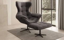 Designer Sofa-Sessel Aurelio inkl. Beistellhocker in Samt