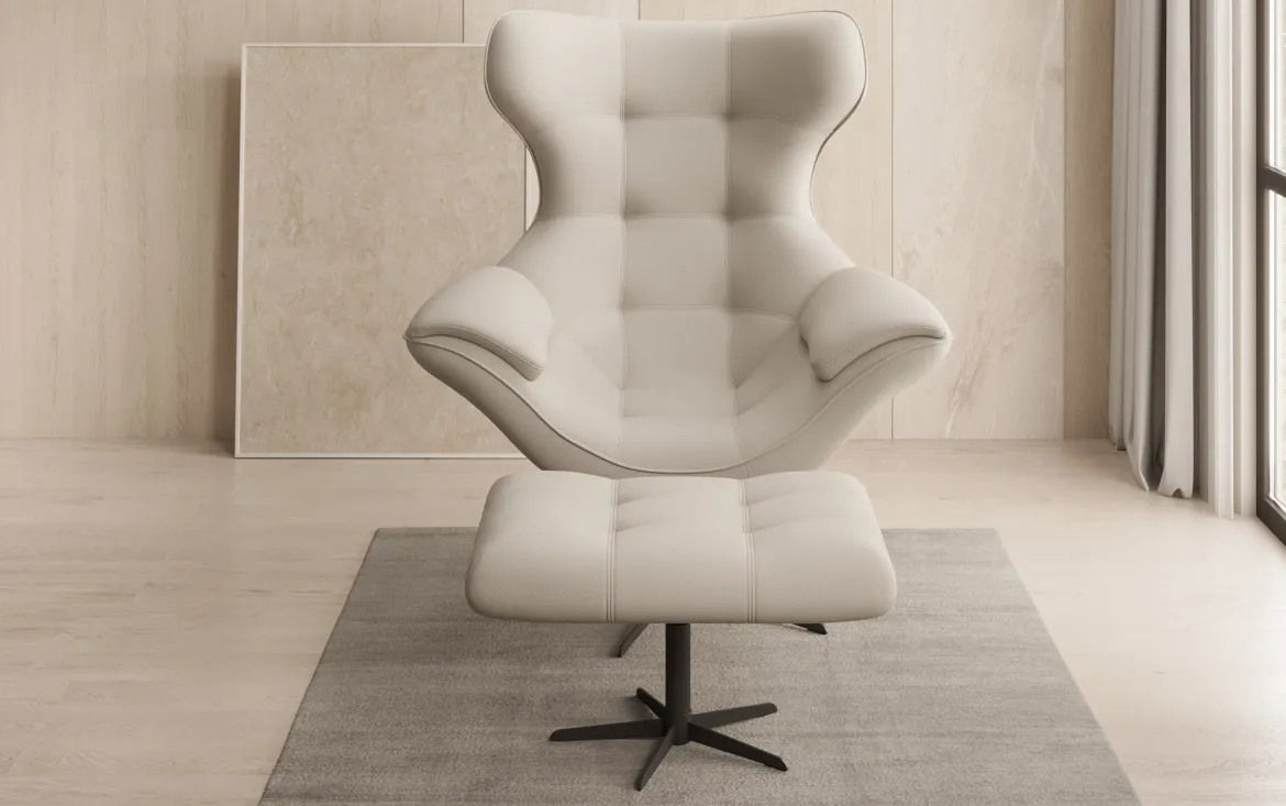 Designer Sofa-Sessel Aurelio inkl. Beistellhocker in Stoff