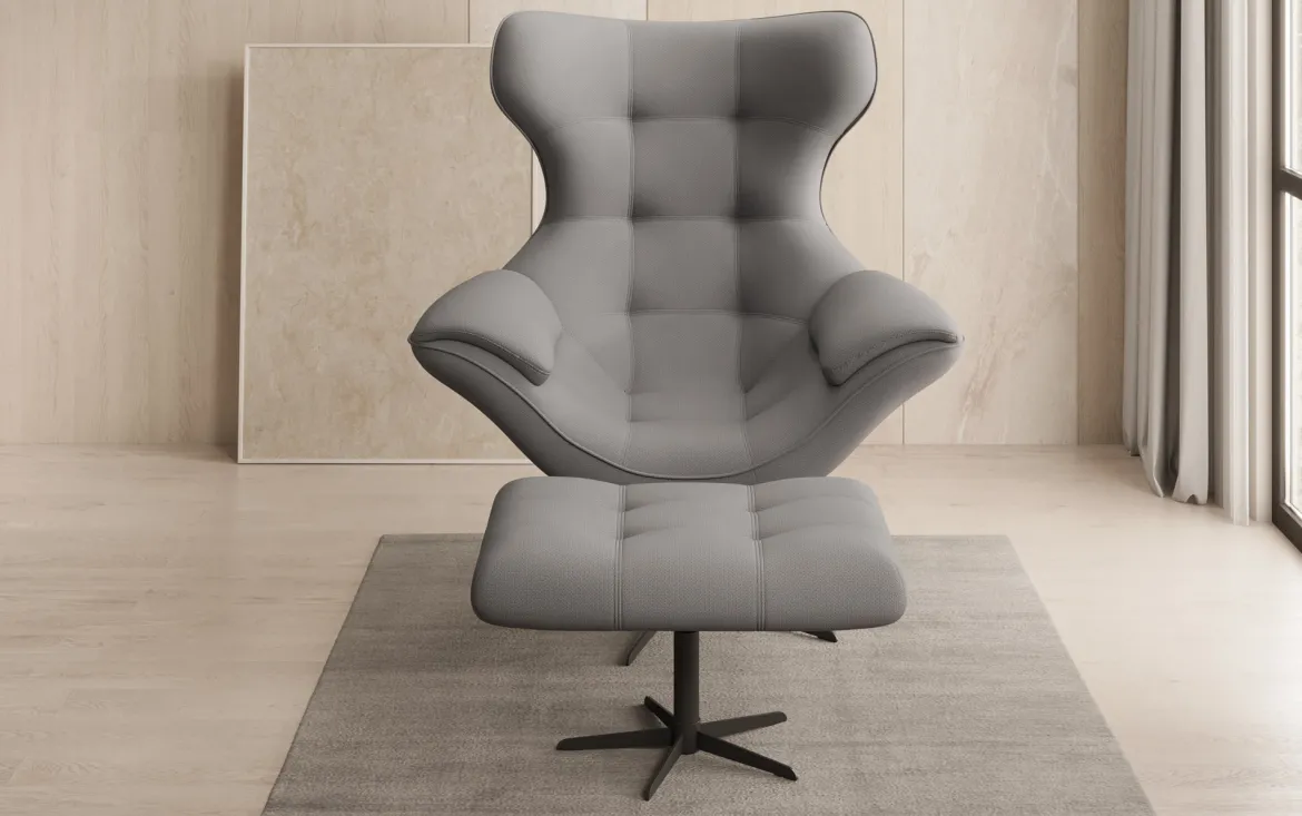 Designer Sofa-Sessel Aurelio inkl. Beistellhocker in Stoff