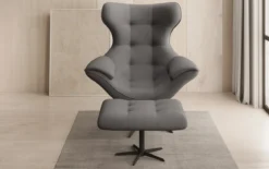 Designer Sofa-Sessel Aurelio inkl. Beistellhocker in Stoff