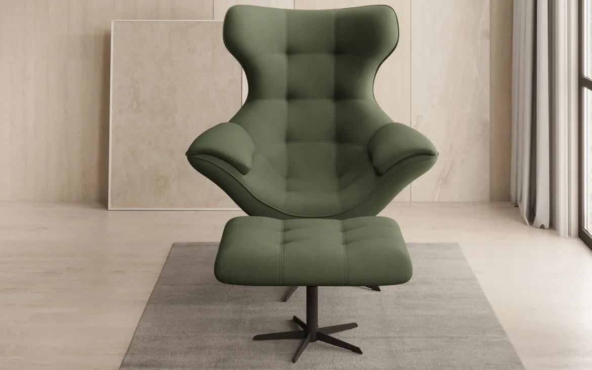 Designer Sofa-Sessel Aurelio inkl. Beistellhocker in Stoff