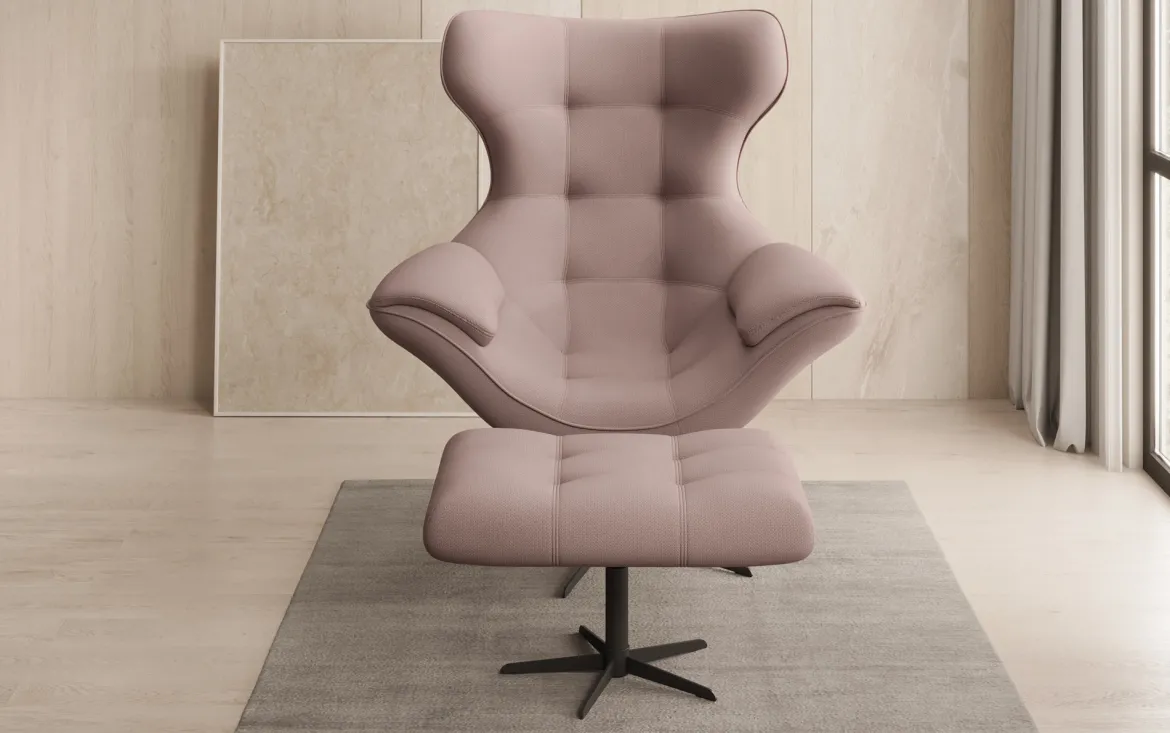 Designer Sofa-Sessel Aurelio inkl. Beistellhocker in Stoff