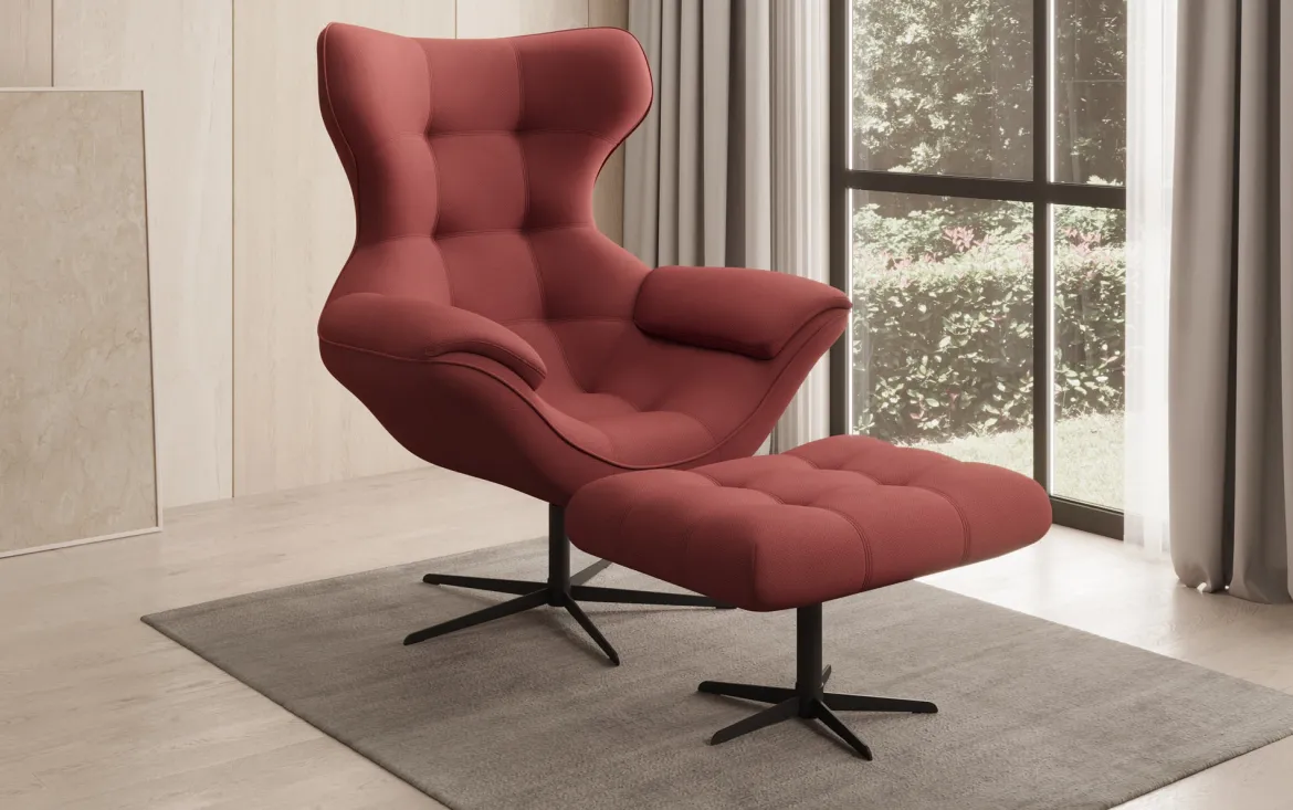 Designer Sofa-Sessel Aurelio inkl. Beistellhocker in Stoff