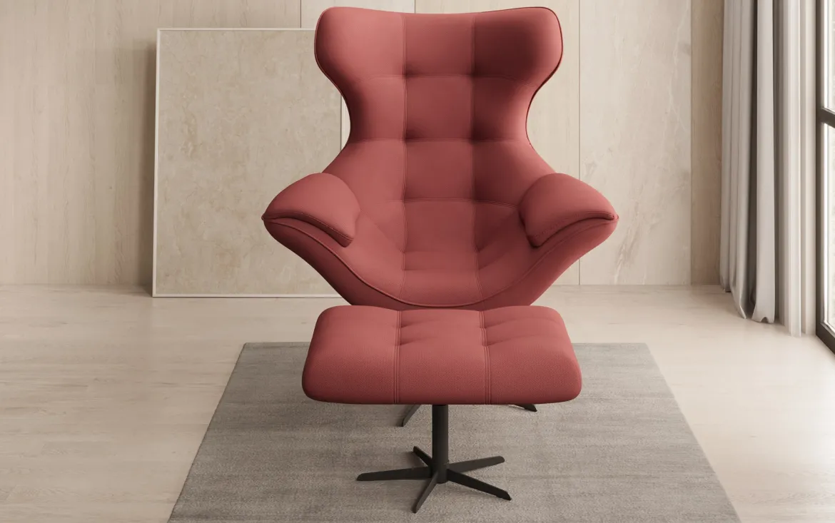 Designer Sofa-Sessel Aurelio inkl. Beistellhocker in Stoff