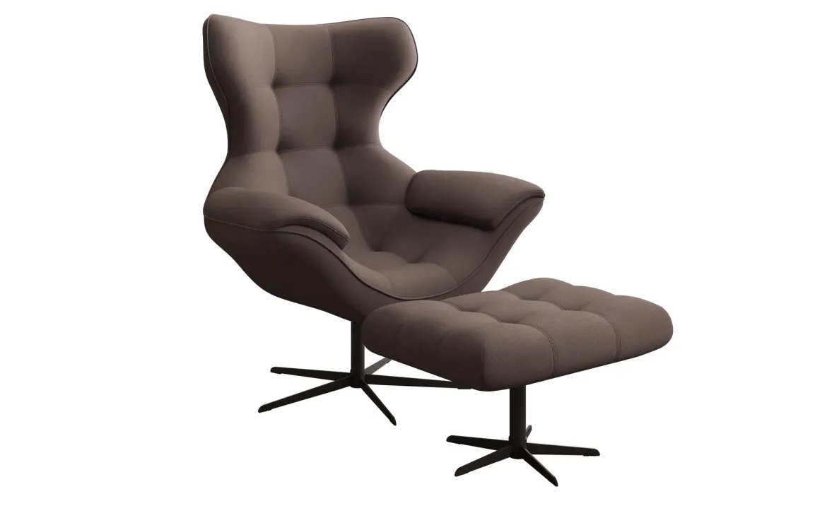 Designer Sofa-Sessel Aurelio inkl. Beistellhocker in Stoff