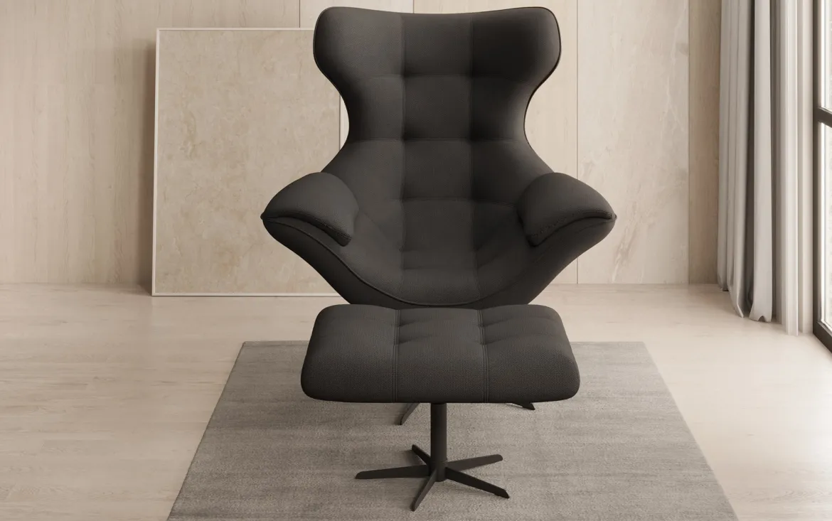 Designer Sofa-Sessel Aurelio inkl. Beistellhocker in Stoff