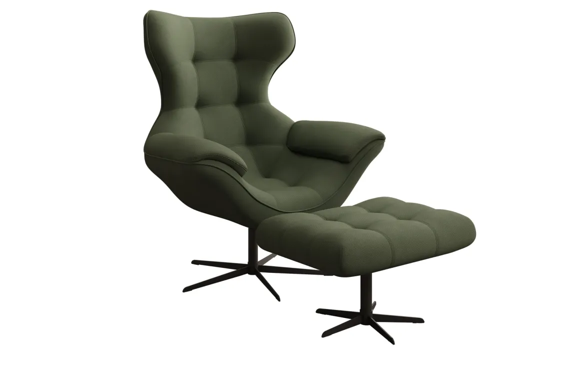 Designer Sofa-Sessel Aurelio inkl. Beistellhocker in Stoff