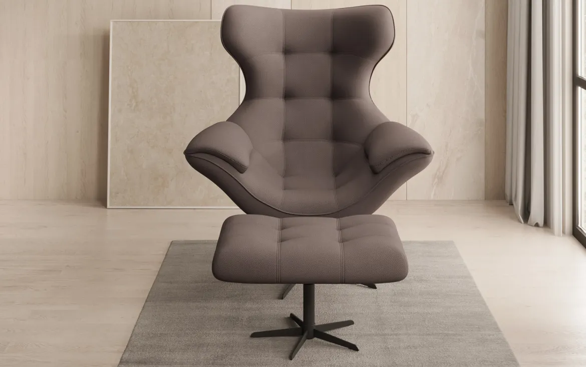 Designer Sofa-Sessel Aurelio inkl. Beistellhocker in Stoff