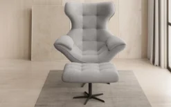 Designer Sofa-Sessel Aurelio inkl. Beistellhocker in Bouclé
