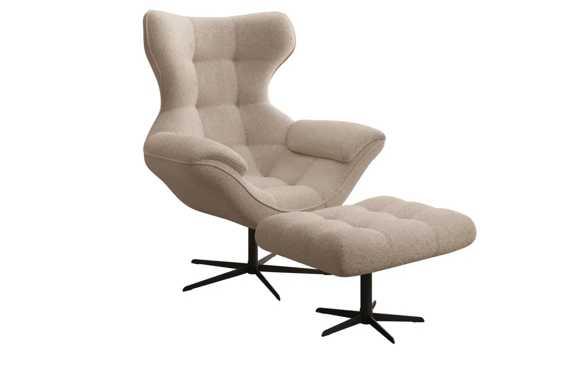 Designer Sofa-Sessel Aurelio inkl. Beistellhocker in Bouclé