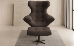 Designer Sofa-Sessel Aurelio inkl. Beistellhocker in Bouclé